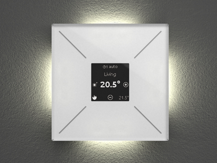 Edge lit bedieningsmodule met oledscherm en temperatuurcontroller van Velbus